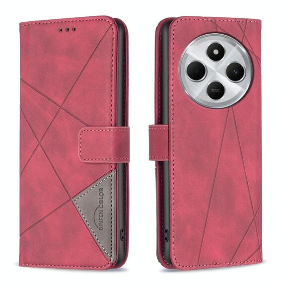 Per Redmi 14C 4G Custodia per telefono in pelle con fibbia magnetica e trama a rombi (rosso)