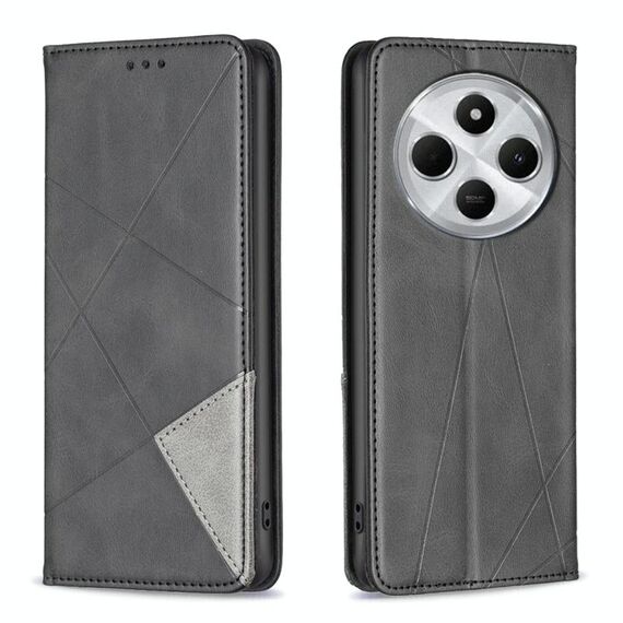 Per Redmi 14C 4G Custodia per telefono in pelle magnetica con trama a rombo (nero)