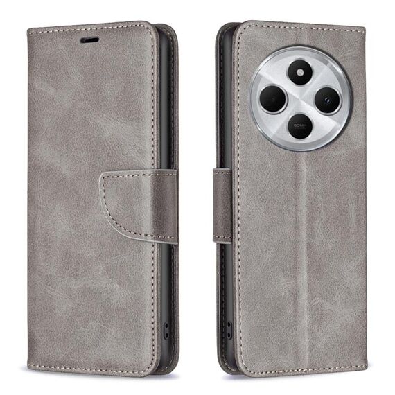 Per Redmi 14C 4G Custodia per telefono in pelle a conchiglia con texture in pelle di agnello di colore puro (grigio)