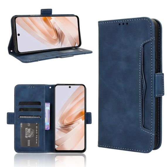 Per Redmi 13 4G / Note 13R 5G Custodia in pelle con texture in vitello e slot per schede (blu)