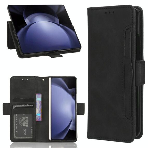 Per Samsung Galaxy Z Fold6 Custodia in pelle con slot per schede e texture in vitello (nero)