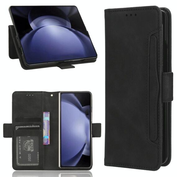 Per Samsung Galaxy Z Fold6 con slot per penna Custodia per telefono in pelle con texture in vitello e slot per carte (nero)