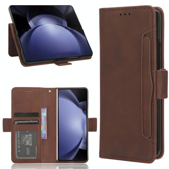 Per Samsung Galaxy Z Fold6 con slot per penna Custodia per telefono in pelle con texture in vitello e slot per carte (marrone)
