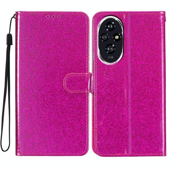 Custodia in pelle flip glitterata per Honor 200 (rosso rosa)