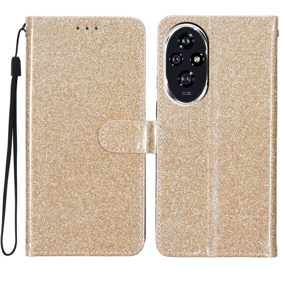 Custodia in pelle flip glitterata per Honor 200 (oro)