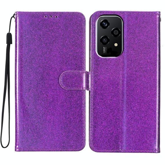 Custodia per telefono in pelle flip glitterata globale per Honor 200 Lite (viola)