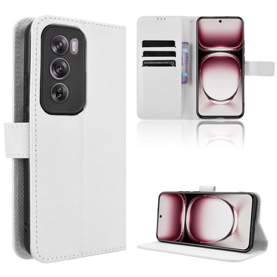 Per OPPO Reno12 5G Custodia per telefono in pelle con texture a diamante globale (bianca)