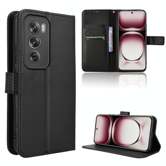 Per OPPO Reno12 5G Custodia per telefono in pelle con texture a diamante globale (nero)