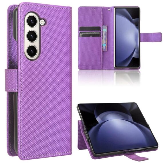 Per Samsung Galaxy Z Fold6 Custodia in pelle con texture a diamante (viola)