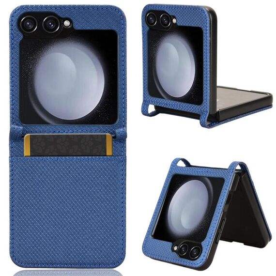 Per Samsung Galaxy Flip6 Custodia in pelle con texture a diamante (blu)