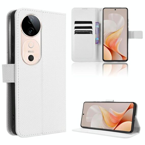 Per vivo S19 5G Custodia per telefono in pelle con trama a diamante (bianco)