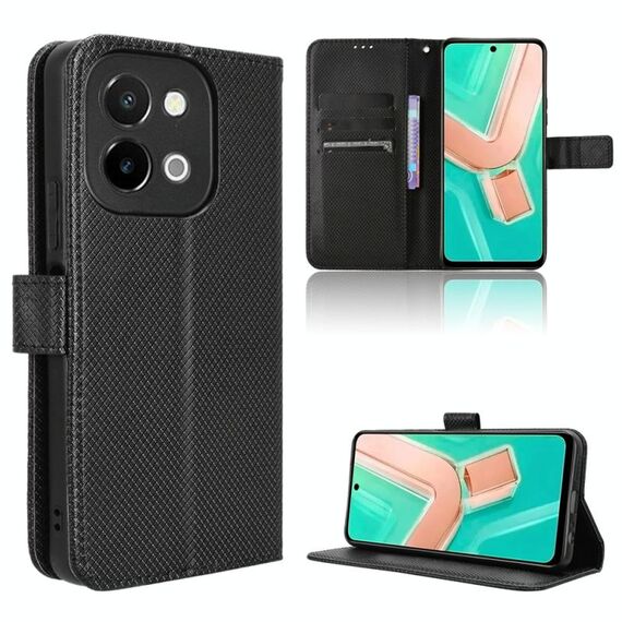Per vivo Y28 4G Custodia in pelle con texture a diamante (nero)