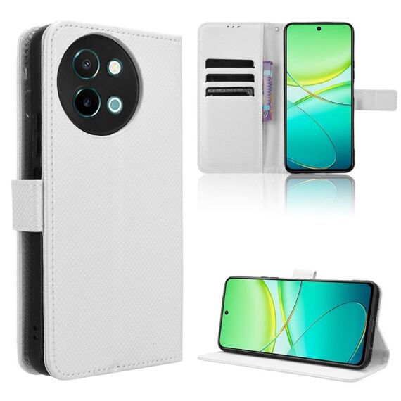 Per vivo Y58 5G Custodia per telefono in pelle con trama a diamante (bianca)