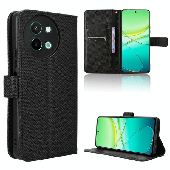Per vivo Y58 5G Custodia per telefono in pelle con trama a diamante (nero)