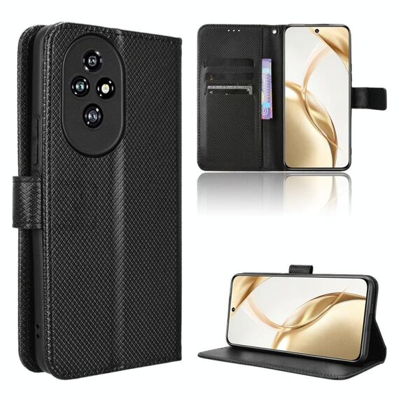 Custodia per telefono in pelle con texture a diamante per Honor 200 5G (nero)