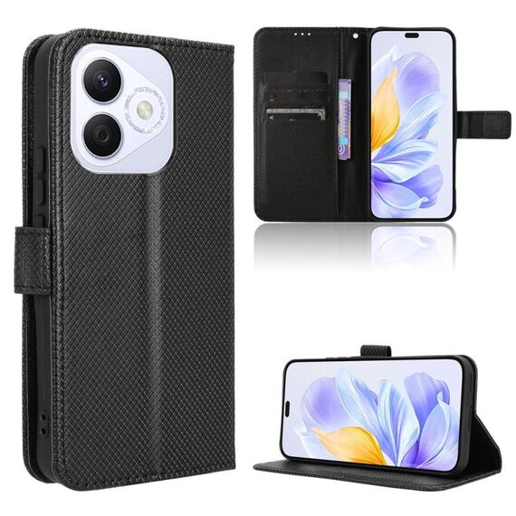 Custodia per telefono in pelle con texture a diamante per Honor X60i 5G (nero)