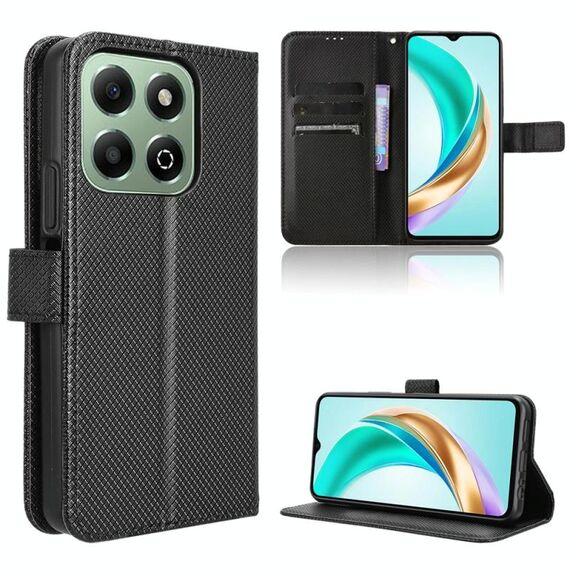 Custodia per telefono in pelle con texture a diamante per Honor X6b 4G (nero)