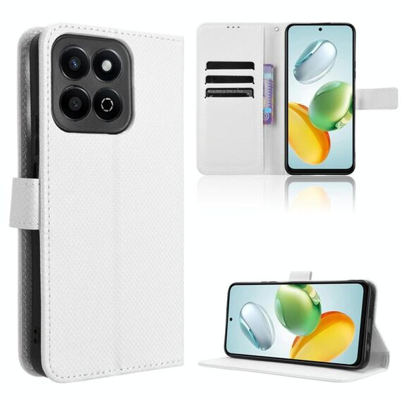 Custodia per telefono in pelle con texture a diamante per Honor Play 60 Plus (bianca)