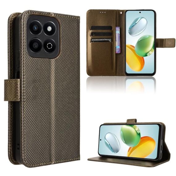 Custodia per telefono in pelle con texture a diamante per Honor Play 60 Plus (marrone)