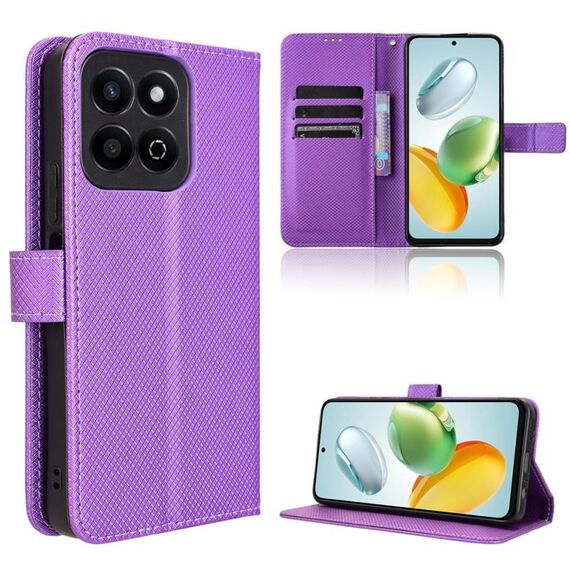Custodia per telefono in pelle con texture a diamante per Honor Play 60 Plus (viola)