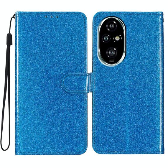 Custodia per telefono in pelle flip glitterata per Honor 200 Pro (blu)