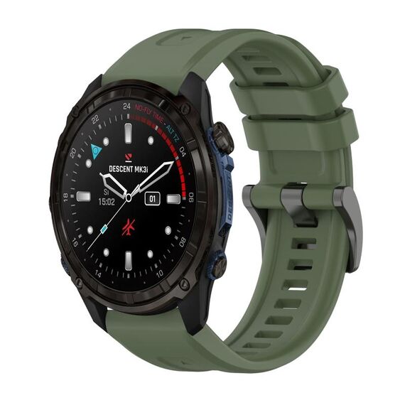 Per Garmin Descent Mk3i 51mm Pure Color Fibbia in acciaio 26mm Cinturino in silicone (verde scuro)