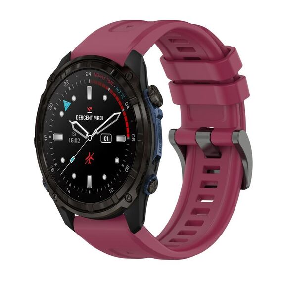 Per Garmin Descent Mk3i 51mm Pure Color Fibbia in acciaio 26mm Cinturino in silicone (rosso vino)