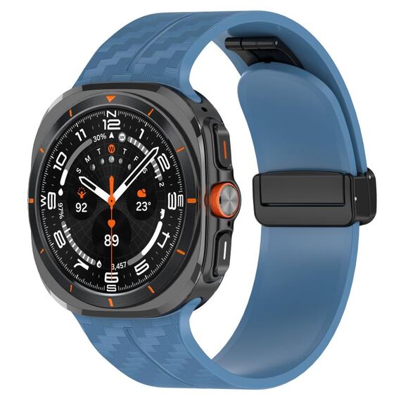 Per Samsung Galaxy Watch Ultra 47mm cinturino in silicone con fibbia pieghevole magnetica in fibra di carbonio (blu)