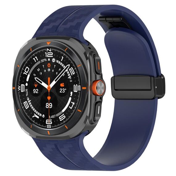 Per Samsung Galaxy Watch Ultra 47mm Cinturino in silicone con fibbia pieghevole magnetica in fibra di carbonio (blu notte)