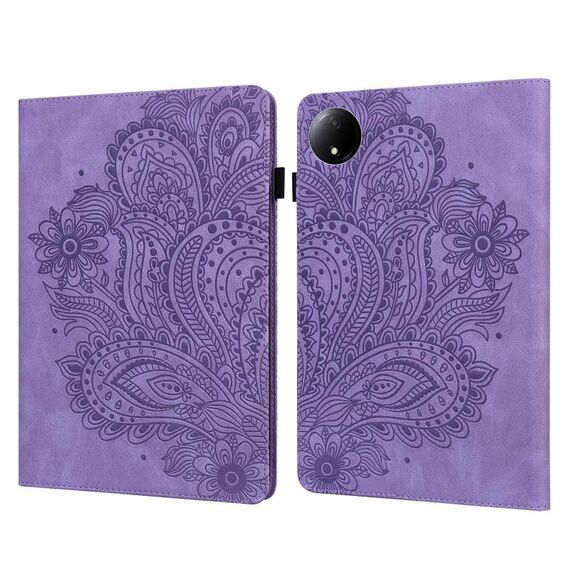 Per Xiaomi Redmi Pad SE 8.7 Custodia in pelle con motivo in rilievo di pavone (viola)