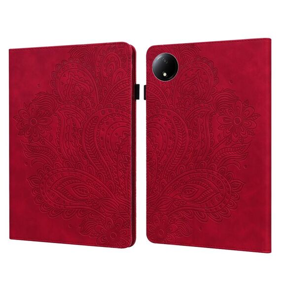 Per Xiaomi Redmi Pad SE 8.7 Custodia in pelle con motivo in rilievo di pavone per tablet (rosso)