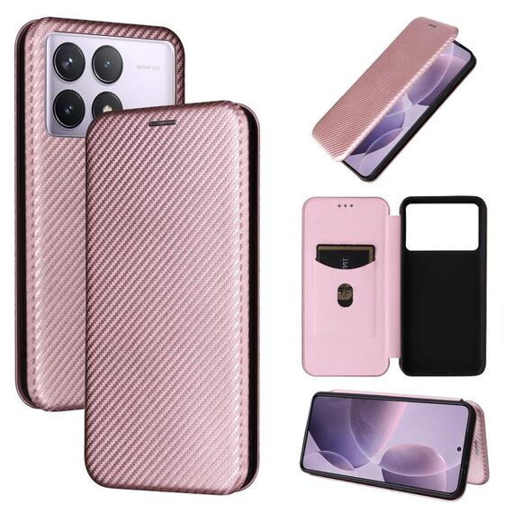 Per Redmi K70 Custodia in pelle con texture in fibra di carbonio (rosa)