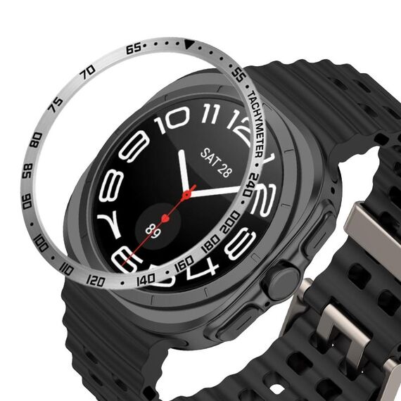 Per Samsung Galaxy Watch Ultra 47mm Style E Smart Watch Quadrante Anello di Copertura in Acciaio Inossidabile (Argento)