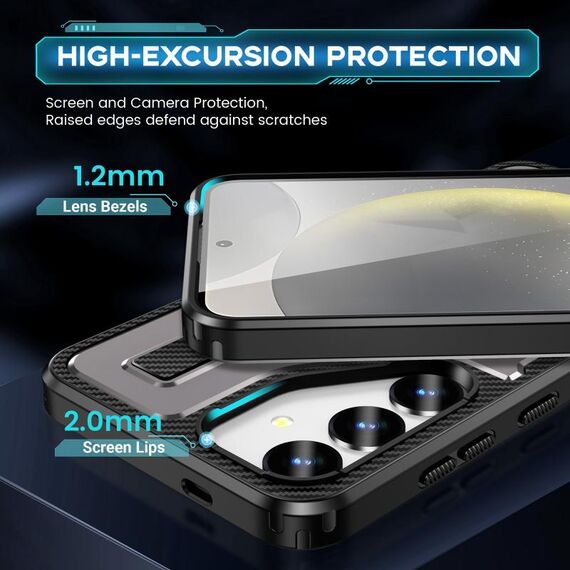Per Samsung Galaxy S24+ 5G Custodia per telefono con supporto ad anello in fibra di carbonio PC ibrida TPU (grigio)