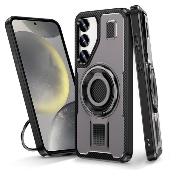 Per Samsung Galaxy S23 5G Custodia per telefono con supporto ad anello in fibra di carbonio PC ibrida TPU (grigio)