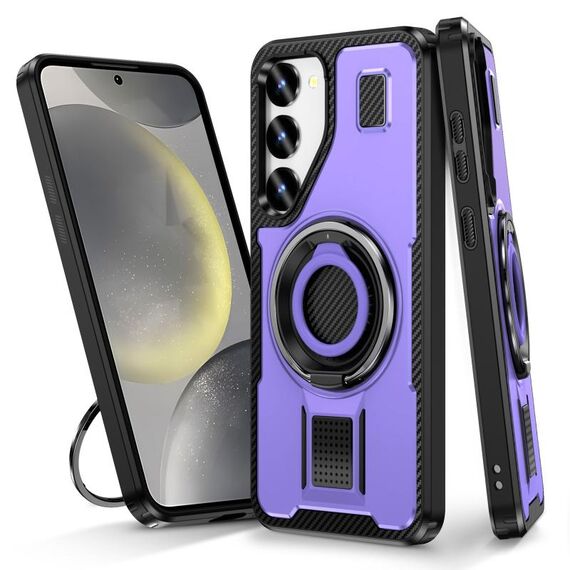 Per Samsung Galaxy S23+ 5G Custodia per telefono con supporto ad anello in fibra di carbonio PC ibrida TPU (viola)