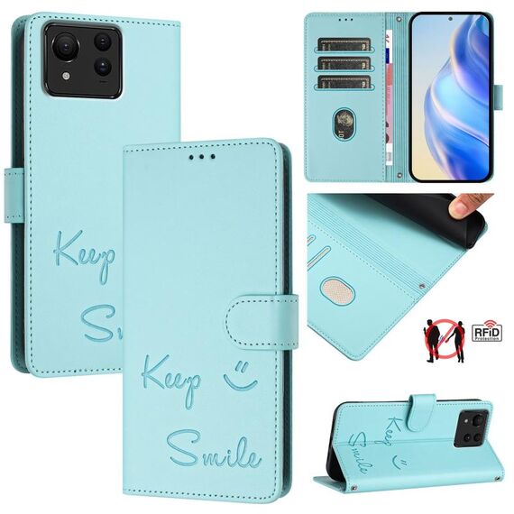 Per Asus Zenfone 11 Ultra Smile Embossing RFID Custodia in pelle per telefono (verde menta)