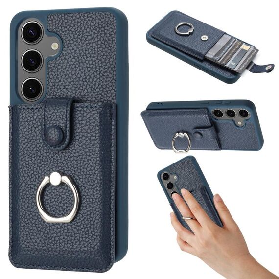 Per Samsung Galaxy S24 FE 5G Litchi Texture Disegno Carta Borsa Anello Custodia per Telefono (Blu)