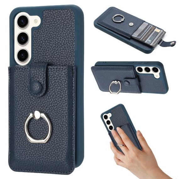 Per Samsung Galaxy S23 5G Litchi Texture Disegno Carta Borsa Anello Custodia per Telefono (Blu)