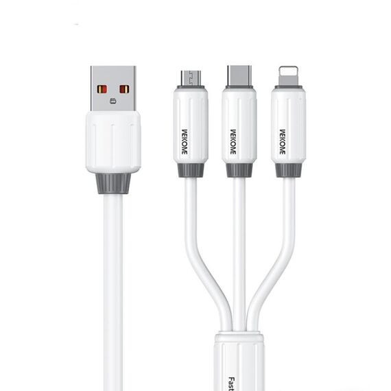 Cavo dati di ricarica rapida WK WDC-30 in silicone elastico da 1,2 m e 66 W, USB a 8 pin/tipo C/micro USB (bianco)