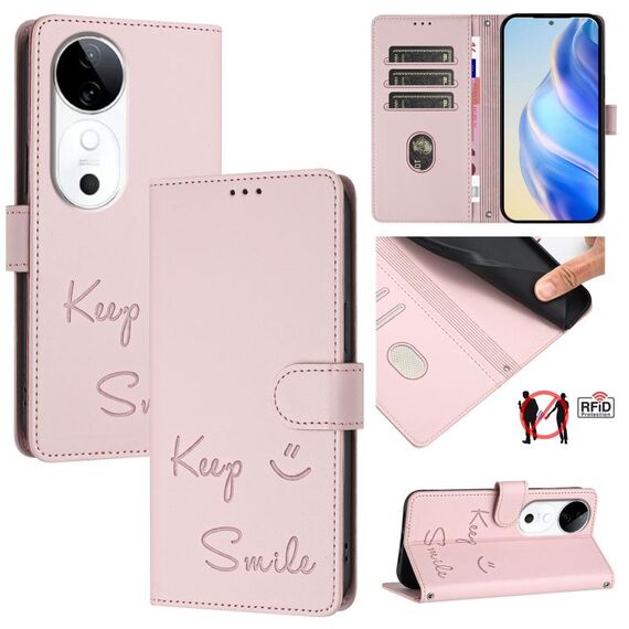 Per vivo S19 Smile Embossing RFID Custodia in pelle per telefono (rosa)