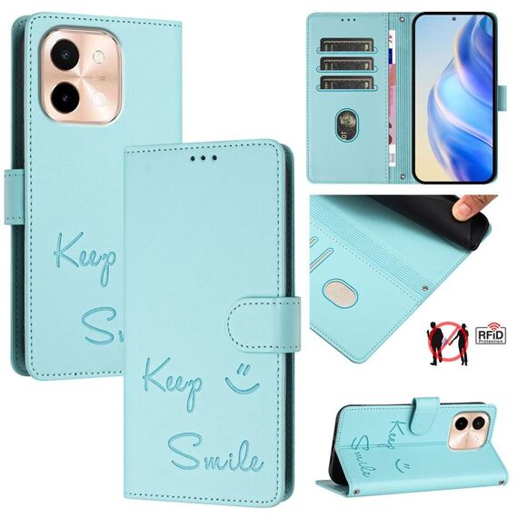 Per vivo Y28 4G Smile Embossing RFID Custodia in pelle per telefono (verde menta)