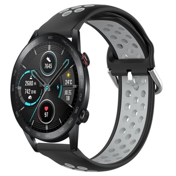 Per Honor Magic Watch2 42mm 20mm Cinturino sportivo in silicone traspirante traforato (nero + grigio)