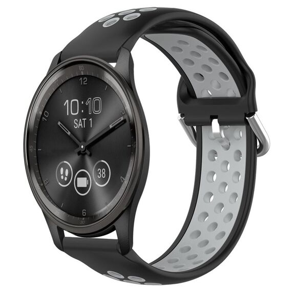Per Garmin Vivomove Trend Cinturino sportivo in silicone traspirante traforato da 20 mm (nero + grigio)