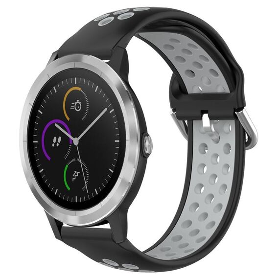 Per Garmin Vivoactive3 Cinturino sportivo in silicone traspirante traforato da 20 mm (nero + grigio)