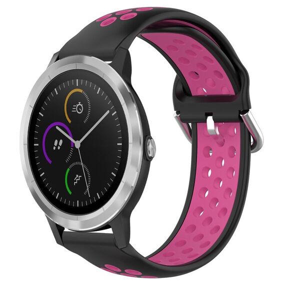 Per Garmin Vivoactive3 20mm cinturino in silicone sportivo traspirante traforato (nero + rosa rossa)