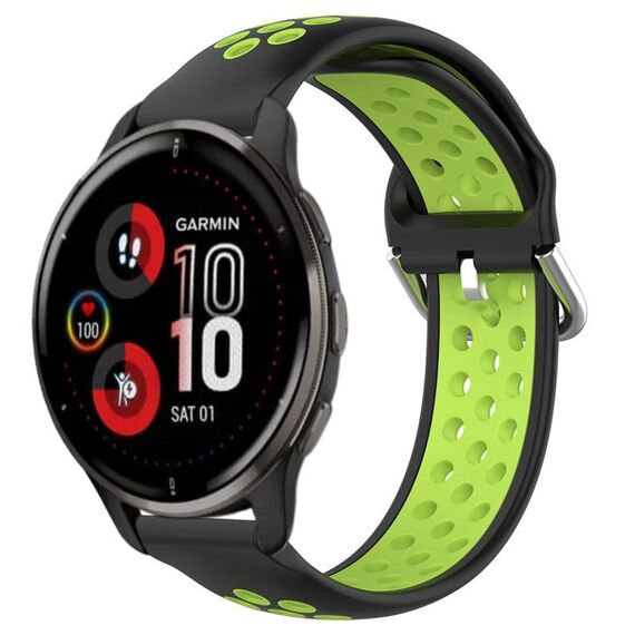 Per Garmin Venu 2 Plus 20mm Cinturino in silicone sportivo traspirante traforato (nero + lime)