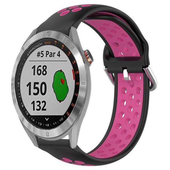 Per Garmin Approach S40 Cinturino sportivo in silicone traspirante traforato da 20 mm (nero + rosa rossa)