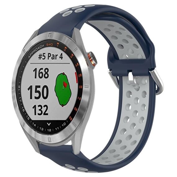 Per Garmin Approach S40 Cinturino sportivo in silicone traspirante traforato da 20 mm (blu notte + grigio)