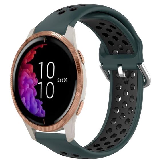 Per Garmin Venu 20mm cinturino sportivo in silicone traspirante traforato (verde oliva + nero)